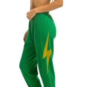 Aviator Nation Kelly Green Sweatpants with Yellow lightning bolt